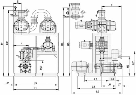 JZJS型羅茨水環(huán)真空泵機(jī)組安裝尺寸圖示